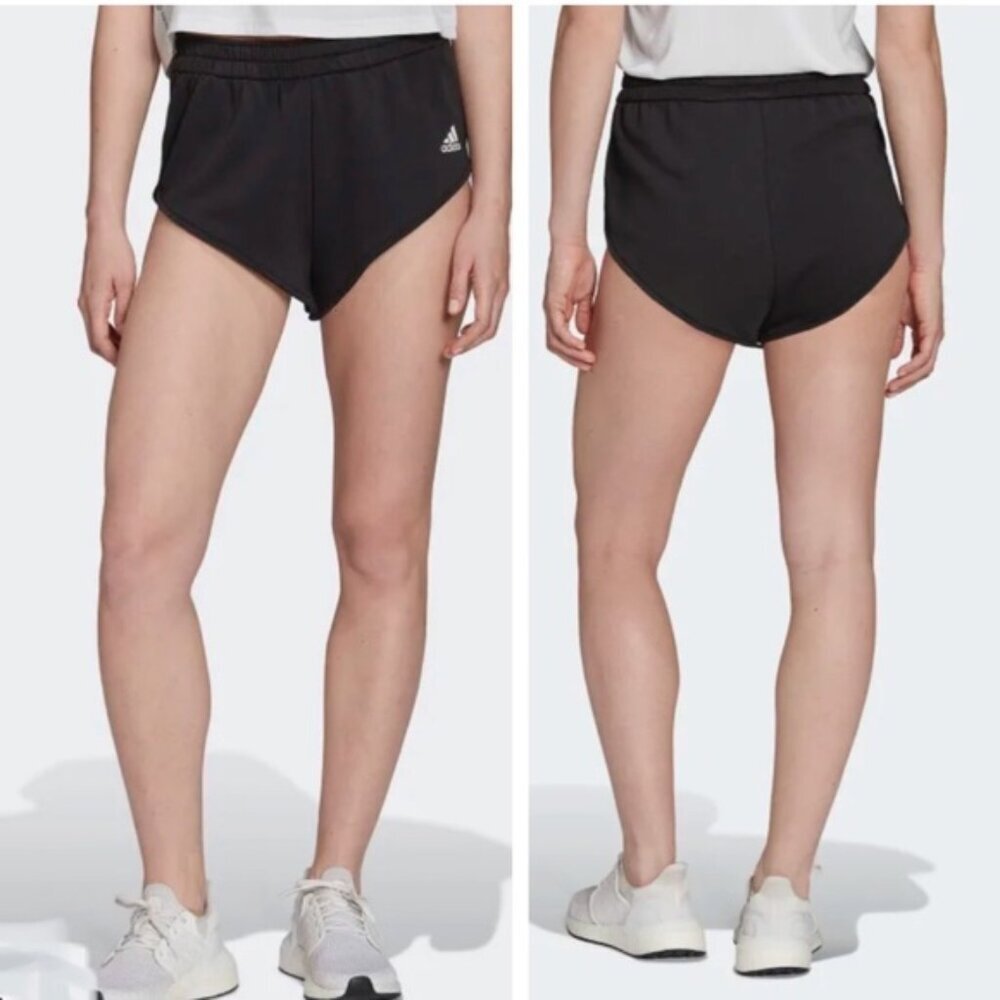 Adidas NEW HYPERGLAM 80s Mini Shorts French Terry Drawcord Elastic Waist Black L